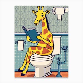 Giraffe Reading A Book On The Toilet Canvas Print