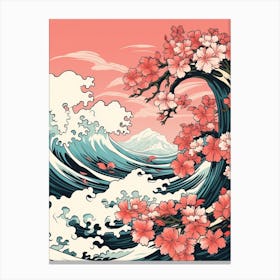 Great Wave With Plumeria Flower Drawing In The Style Of Ukiyo E 4 Canvas Print