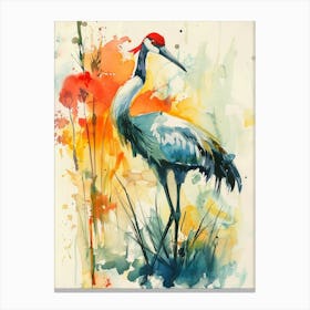 Crane Colourful Watercolour 3 Canvas Print