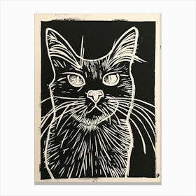 Turkish Angora Cat Linocut Blockprint 3 Canvas Print