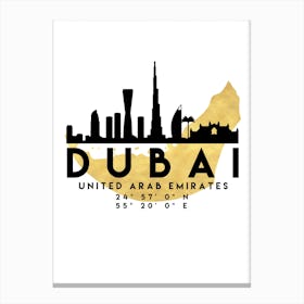 Dubai UAE Silhouette City Skyline Map Canvas Print