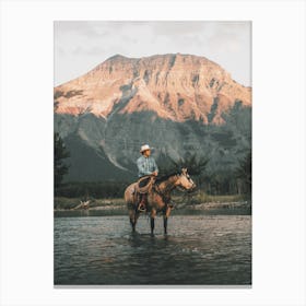 Cowboy In Western Mountains Canvas Print