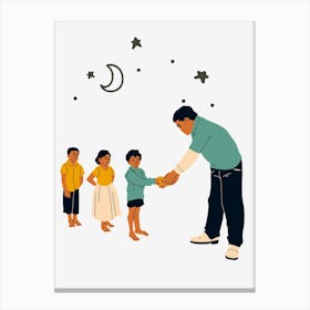 Man Giving Money To Children Canvas Print