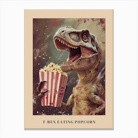 T Rex Dinosaur Eating Popcorn At The Cinema 1 Poster Canvas Print