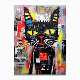Meow-tropolis: Basquiat's style Neo-expressionism Black Cat Canvas Print