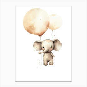 Baby Elephant Flying With Ballons, Watercolour Nursery Art 2 Canvas Print