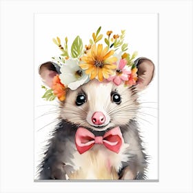 Baby Opossum Flower Crown Bowties Woodland Animal Nursery Decor (32) Result Canvas Print
