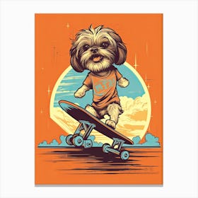 Shih Tzu Dog Skateboarding Illustration 3 Canvas Print