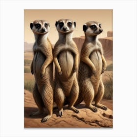 Three Meerkats Animal Lover Canvas Print