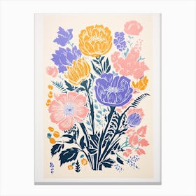 Colourful Flower Still Life Risograph Style 16 Canvas Print