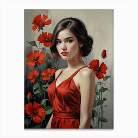 Girl In Red Dress 1 Canvas Print