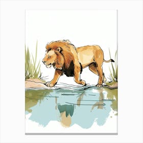 Barbary Lion Crossing A River Clipart 1 Canvas Print