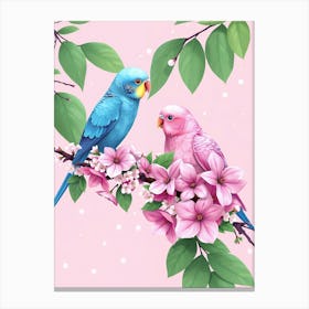 Two Parrots On A Branch Canvas Print