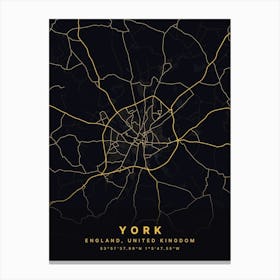 York England Black And Gold Map Canvas Print