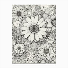 Flowers In Black And White 3 Canvas Print