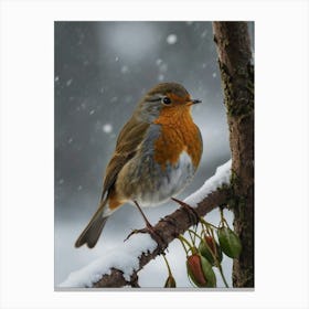 Robin In The Snow Canvas Print