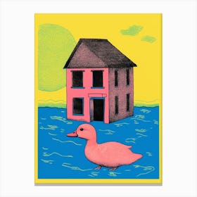 Duck Outside A House Collage Style 1 Canvas Print