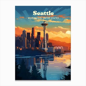 Seattle Washington USA Sunset Modern Travel Illustration Canvas Print