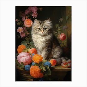 Cute Cat Rococo Style Painting 4 Canvas Print