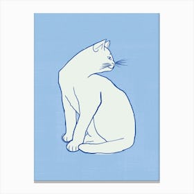 Cat Sitting On A Blue Background 1 Canvas Print