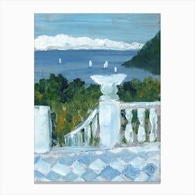Sea View - hand painted vertical summer sea white blue bedroom living room mid century Canvas Print