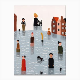 Amsterdam Canal Scene, Tiny People And Illustration 1 Canvas Print