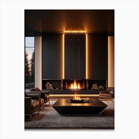 Modern Geometric Fireplace Sleek Lines Brass Accents Highlight The Contemporary Design Ambient Gl Canvas Print