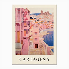 Cartagena Spain 3 Vintage Pink Travel Illustration Poster Canvas Print