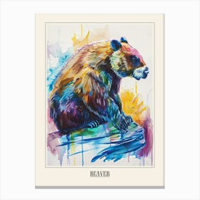 Beaver Colourful Watercolour 1 Poster Canvas Print