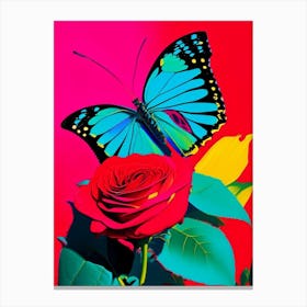 Butterfly On Rose Flower Andy Warhol Inspired 1 Canvas Print