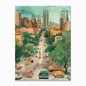 Storybook Illustration South Congress Avenue Austin Texas 4 Canvas Print