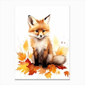 A Fox  Watercolour In Autumn Colours 1 Canvas Print
