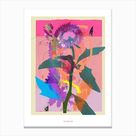 Scabiosa 2 Neon Flower Collage Poster Canvas Print