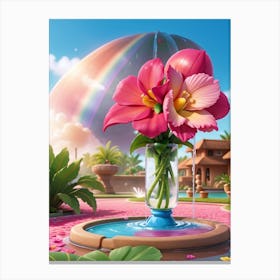 3d Animation Style A Pink Tropical Flower With A Drop Of Dew S 0 Canvas Print