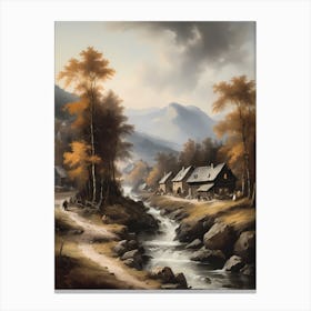 In The Wake Of The Mountain A Classic Painting Of A Village Scene (38) Canvas Print
