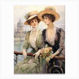 Titanic Ladies On Ship Watercolour 5 Canvas Print