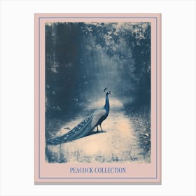 Peacock In The Wild Blue Cyanotype 4 Poster Canvas Print