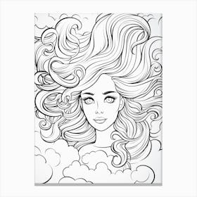 Wavy Hair Fine Line Drawing Colouring Book Style 3 Canvas Print