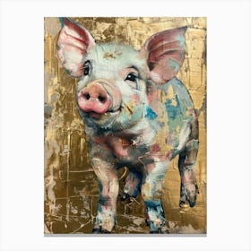Piglet Gold Effect Collage 3 Canvas Print