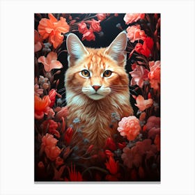 Cat In Flowers Canvas Print