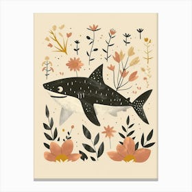 Muted Pastel Cute Shark With Flowers Illustration 1 Canvas Print