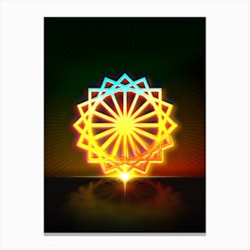 Neon Geometric Glyph in Watermelon Green and Red on Black n.0283 Canvas Print