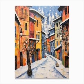 Cat In The Streets Of Aosta   Italy With Snow 3 Canvas Print