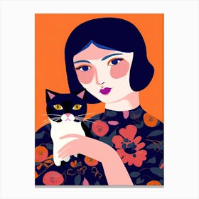 Cat Lady Blue Hair Illustration Canvas Print