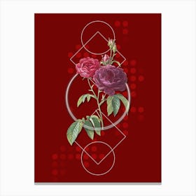 Vintage Purple Roses Botanical with Geometric Line Motif and Dot Pattern n.0225 Canvas Print