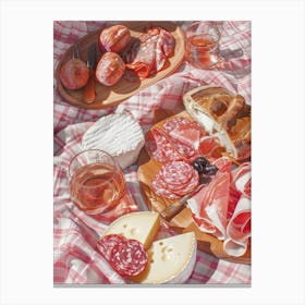 Pink Breakfast Food Cheese And Charcuterie Board 3 Canvas Print