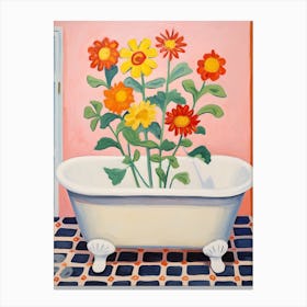 A Bathtube Full Of Zinnia In A Bathroom 4 Canvas Print