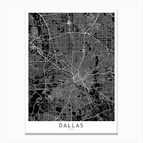 Dallas Black And White Map Canvas Print