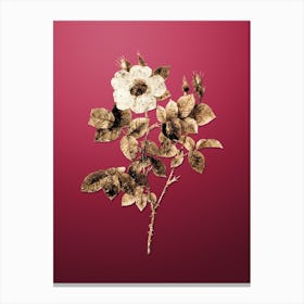 Gold Botanical Twin Flowered White Rose on Viva Magenta n.2143 Canvas Print