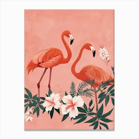 Lesser Flamingo And Plumeria Minimalist Illustration 1 Canvas Print